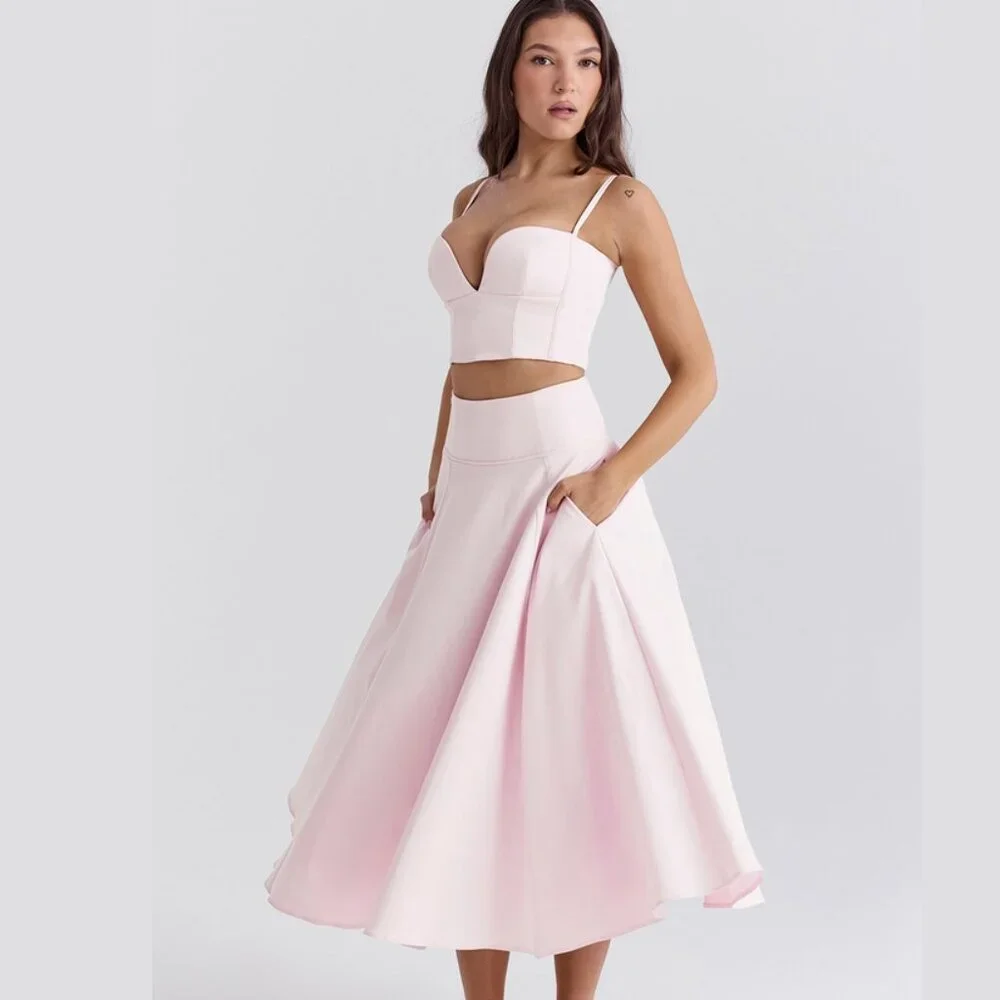 House of CB Pabla Bralette Top & Rita Midi Skirt Set Pink Small New With Tags - Picture 15 of 16
